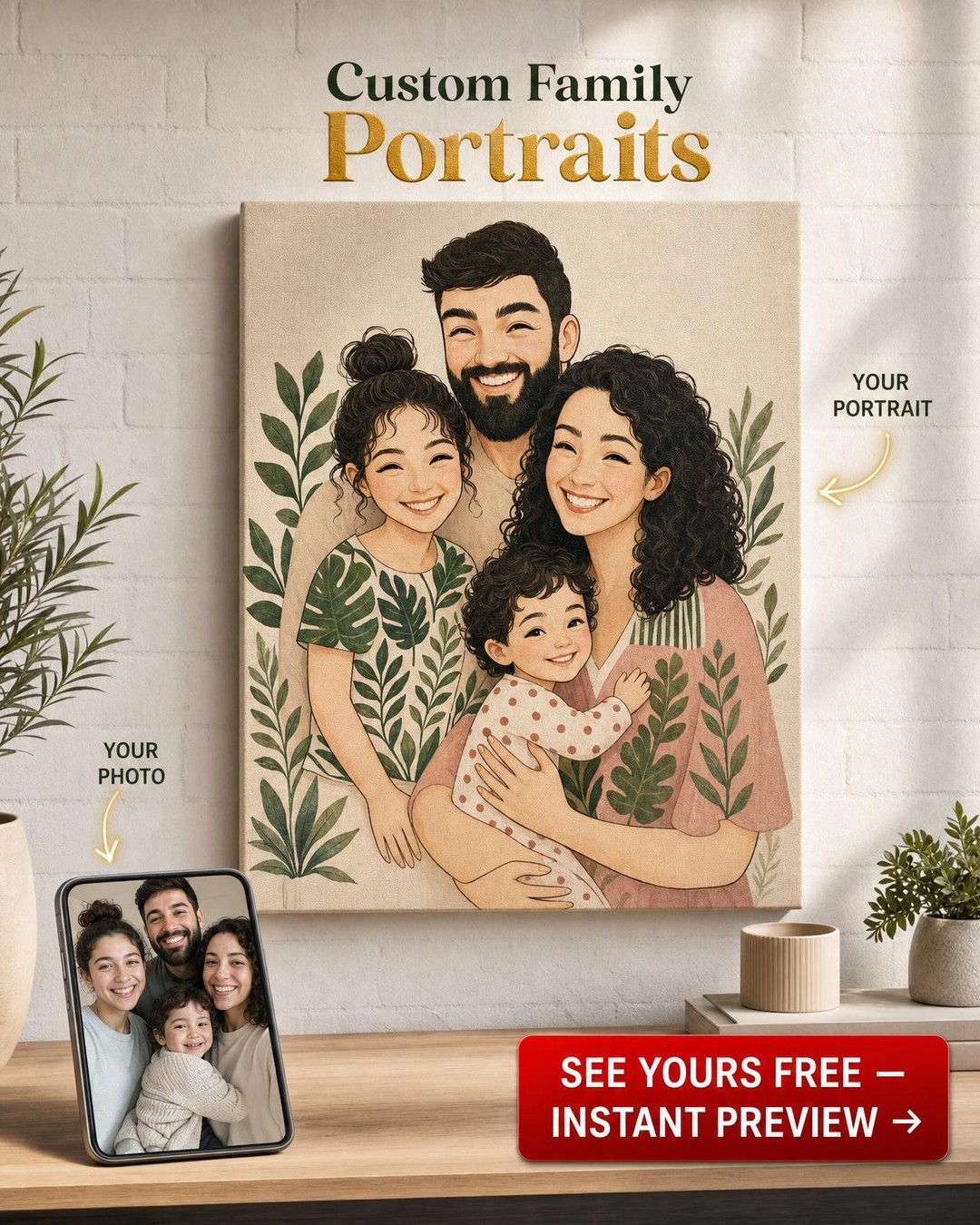 Nature-Inspired Family Portrait - Unique Canvas Gift
