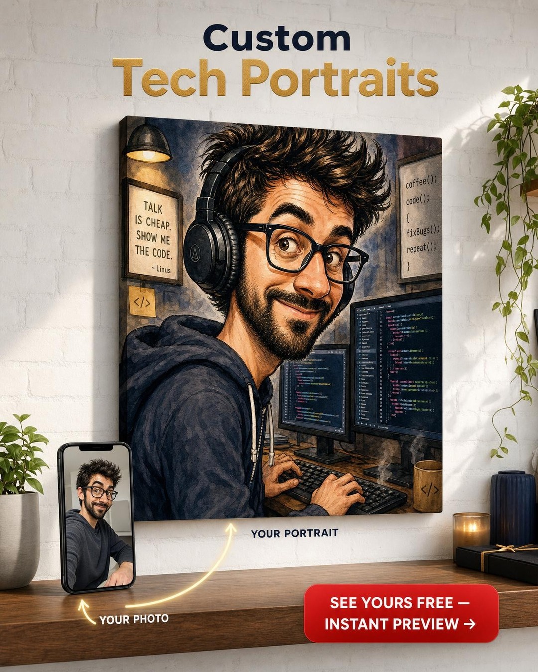 Whimsical Caricature for the Tech Lover