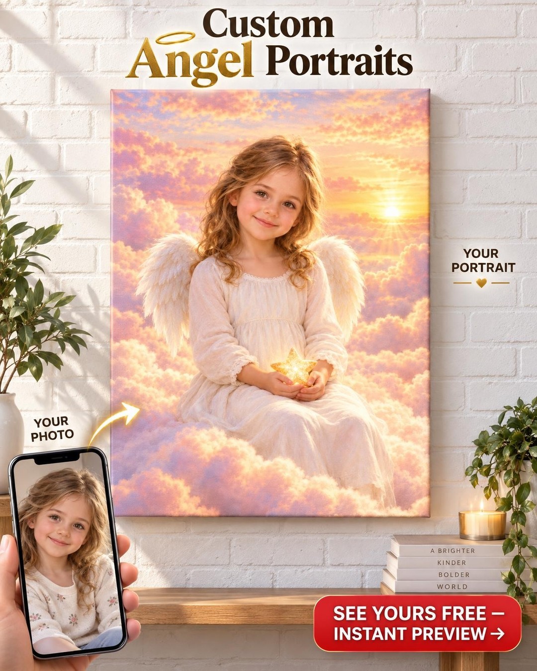 Little Angel Memorial Custom Portrait from Photo | Personalized Daughter Memorial Gift