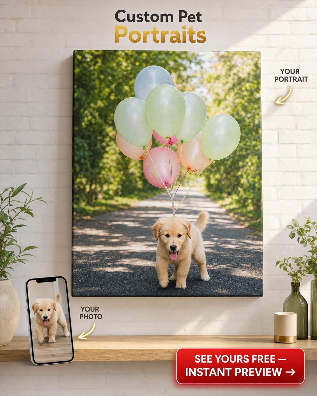 Gotcha Day Pet Adoption Custom Portrait from Photo | Personalized Canvas Gift