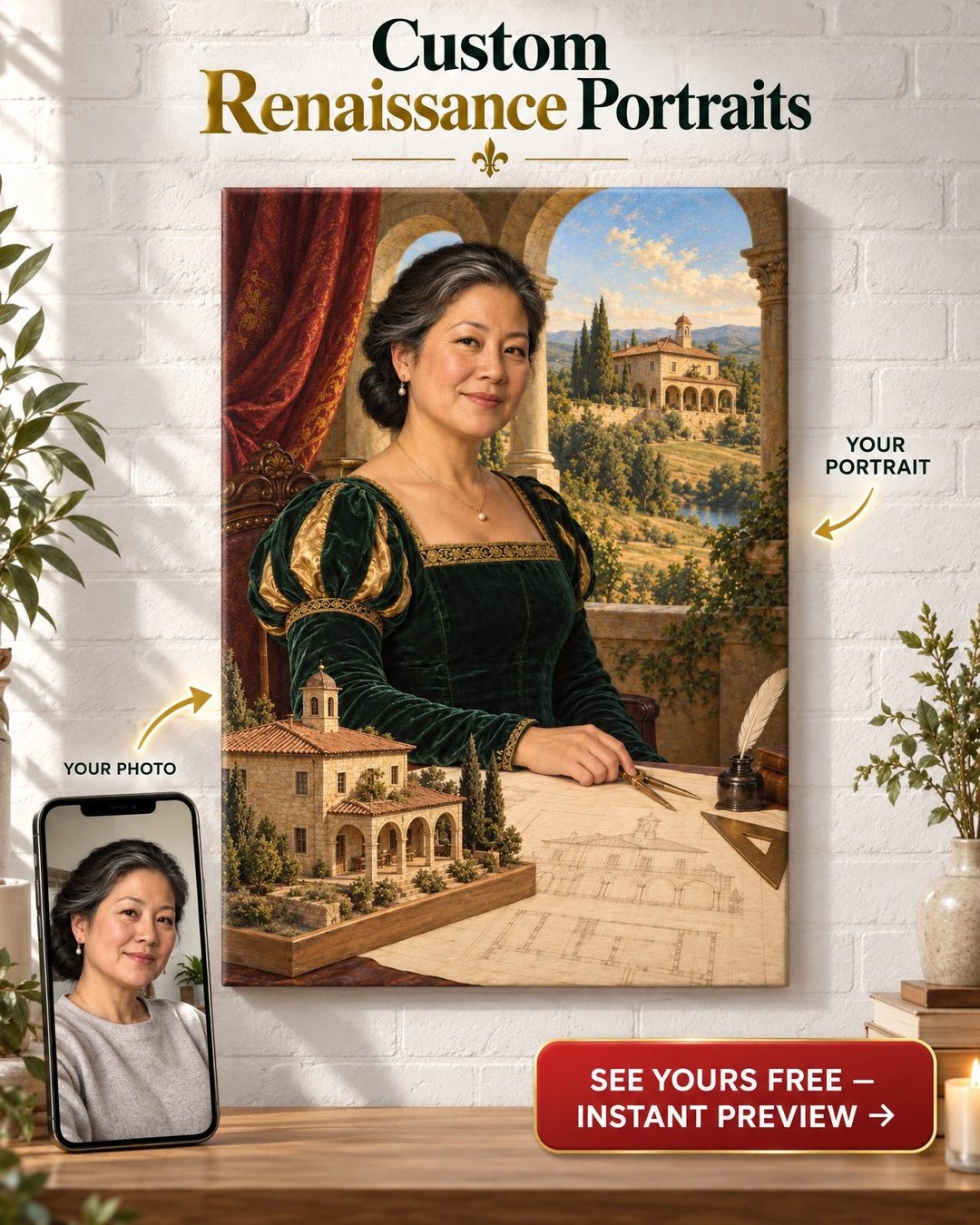 Master Builder Renaissance Custom Portrait from Photo | Personalized Dream Builder Gift