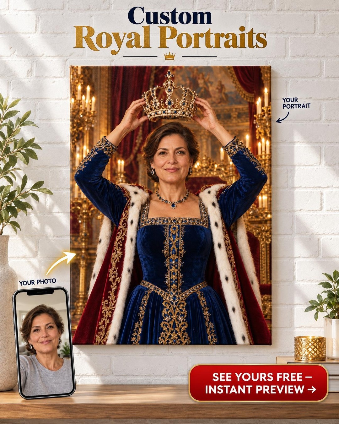 The Royal Coronation Custom Portrait from Photo | Personalized For Her Gift