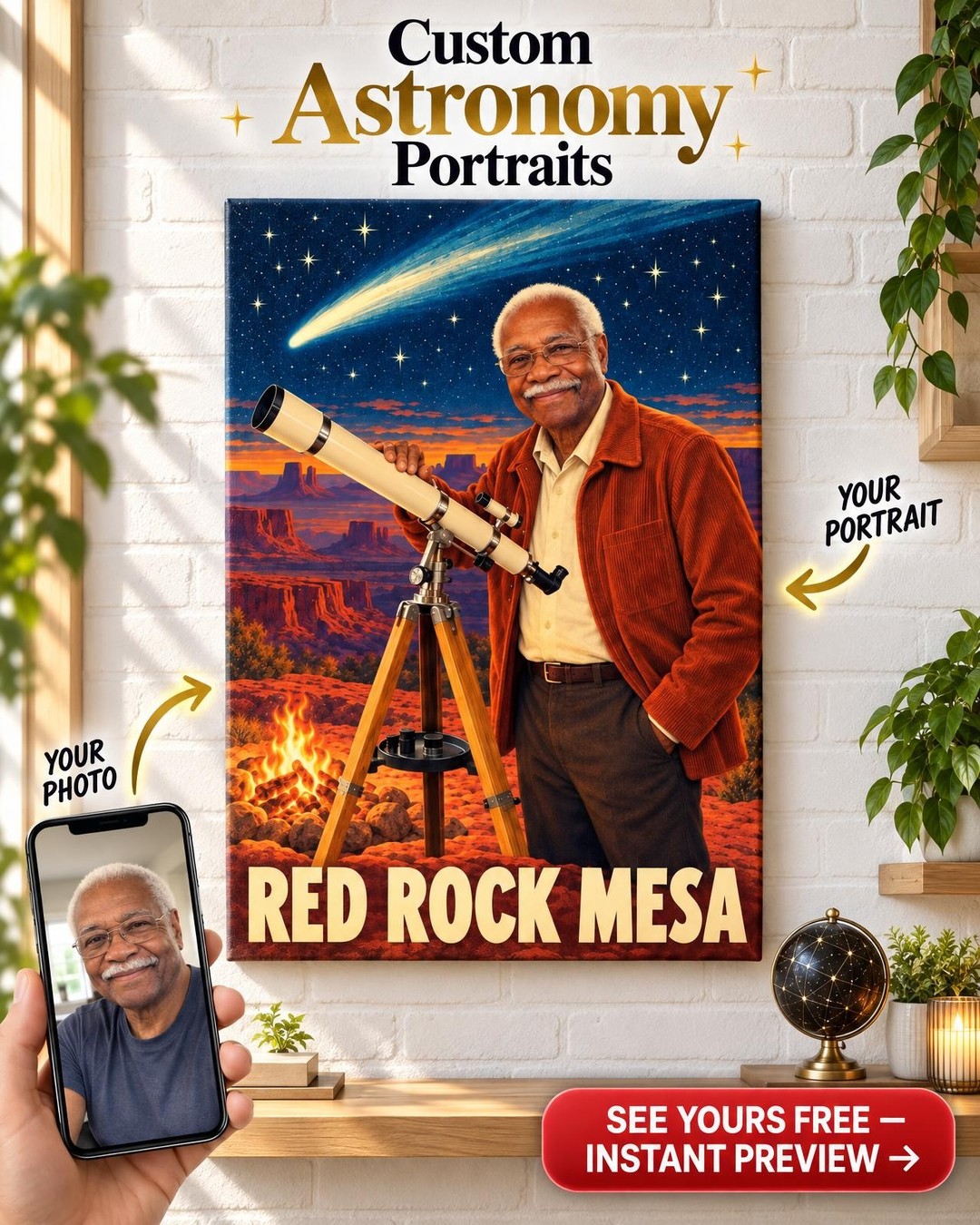 Stargazing Portrait Gift | Comet Over Mesa
