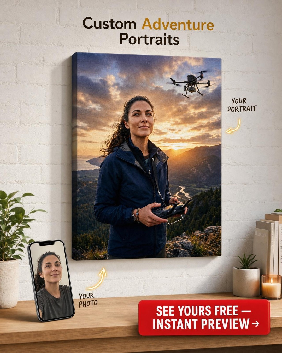 Women’s Custom Pilot Portrait – Unique Canvas Art