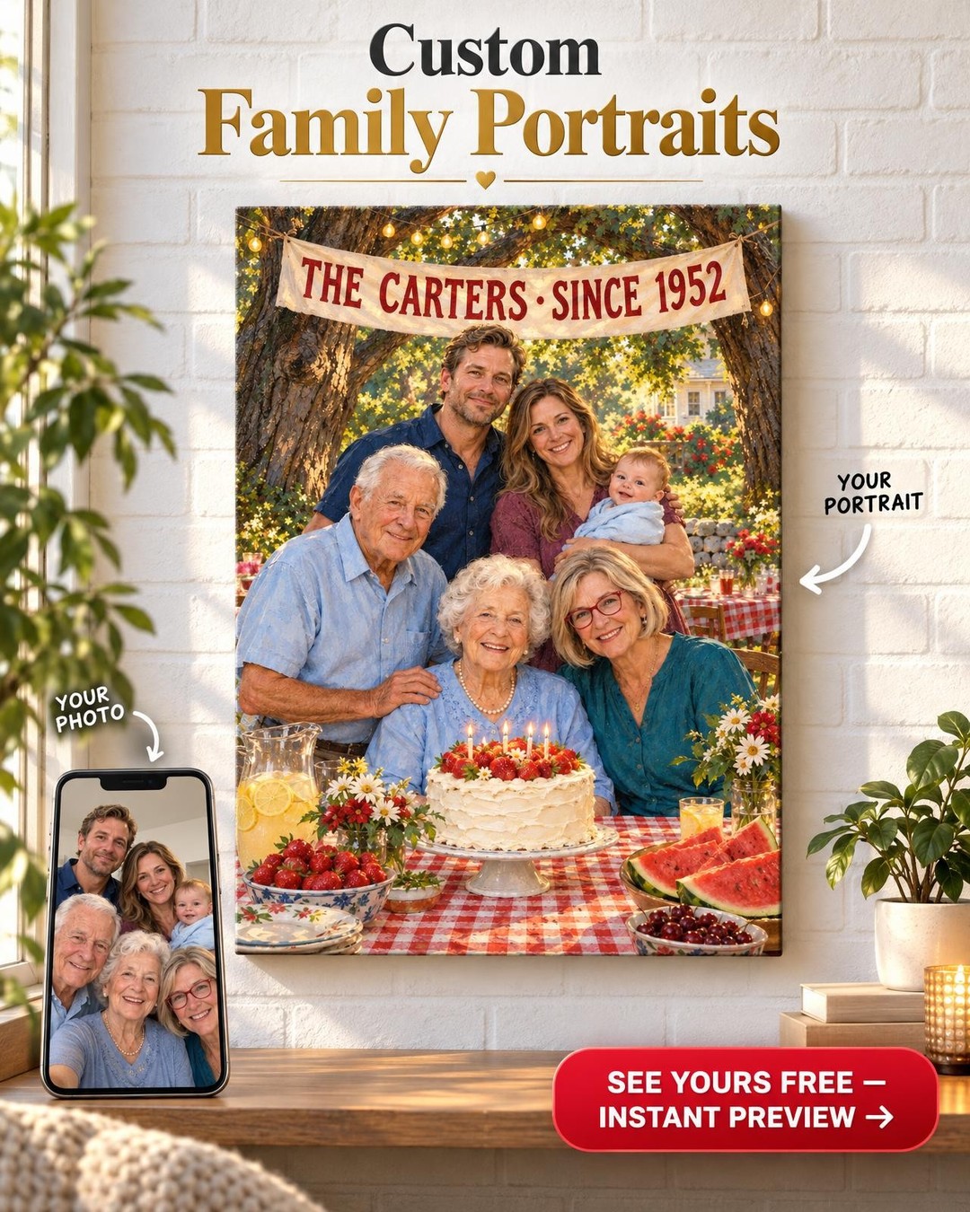 The Family Reunion Custom Portrait from Photo | Personalized Generations Portrait Gift