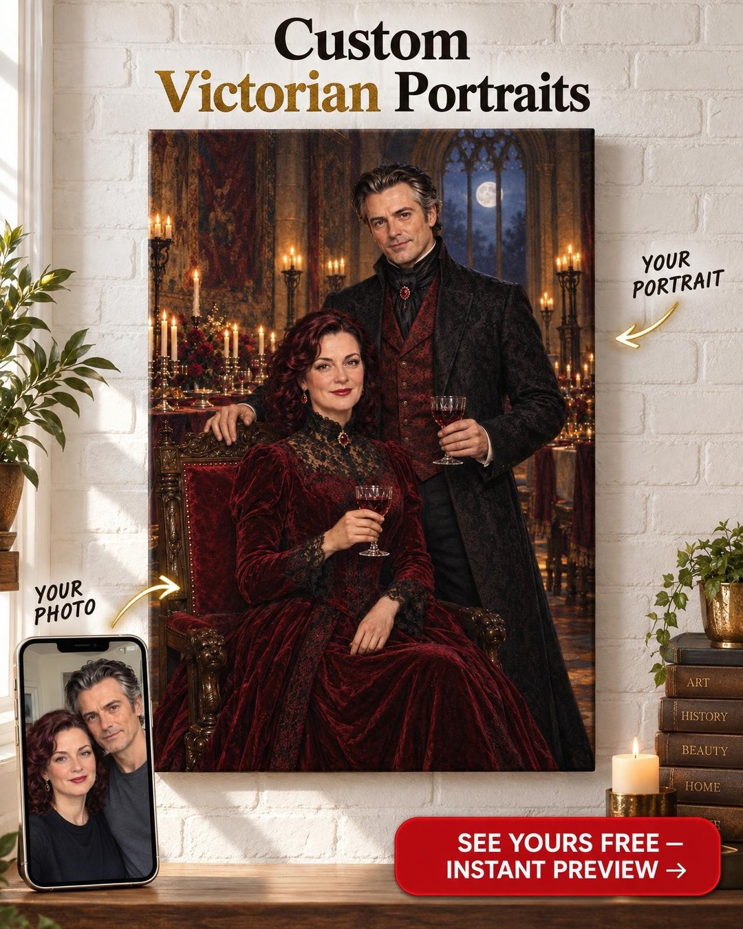 Vampire Aristocrat Couple Custom Portrait from Photo | Personalized Gothic Portrait Gift