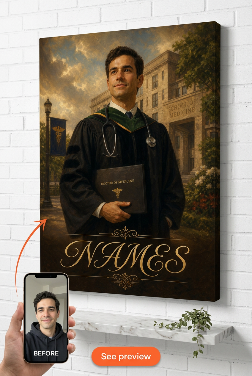Medical School Graduation Custom Portrait | Premium Canvas Portraits