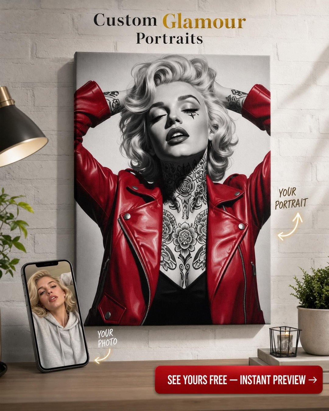 Custom Pop Art Woman Portrait — Whimsical Canvas