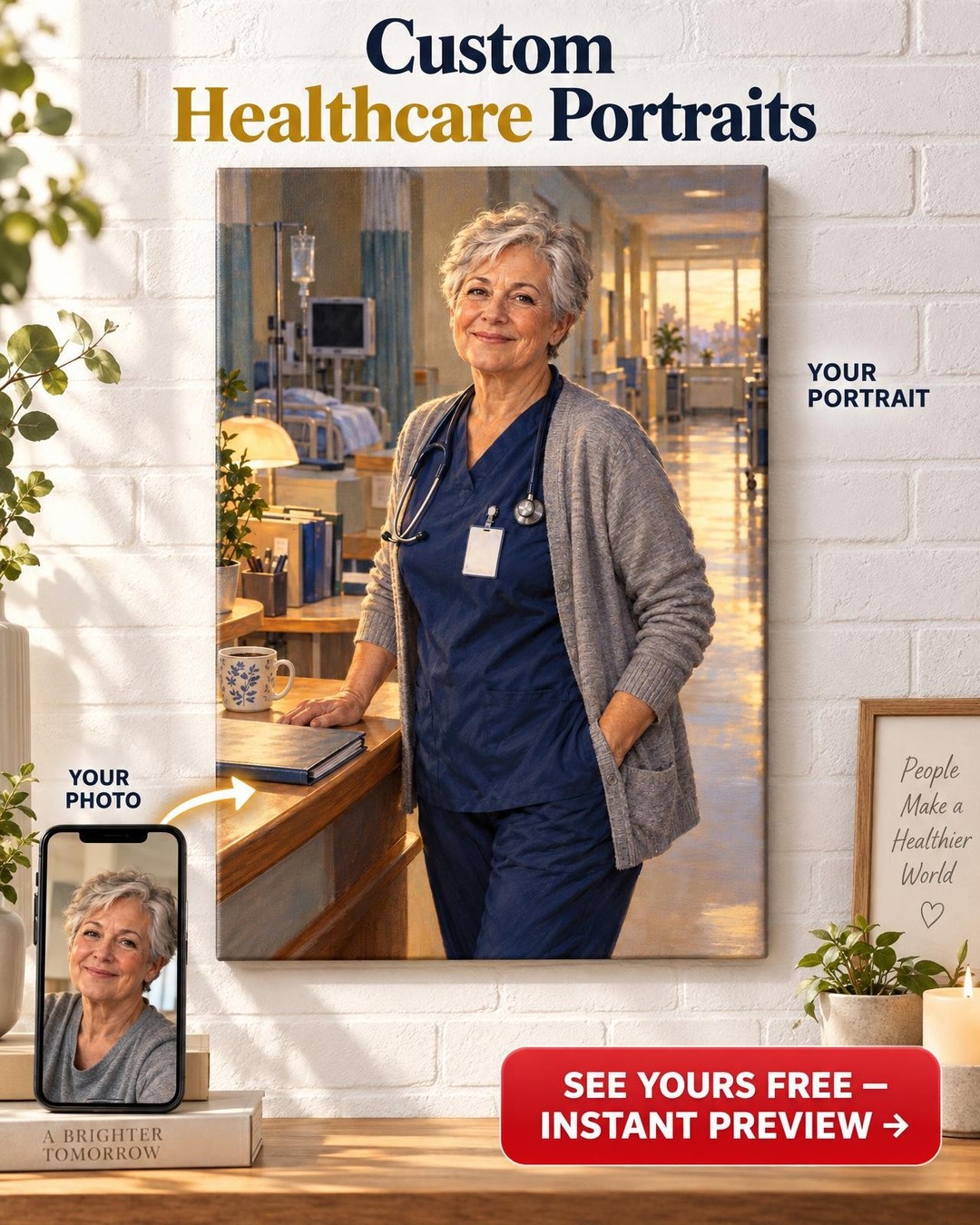 Retired Nurse Last Shift Custom Portrait from Photo