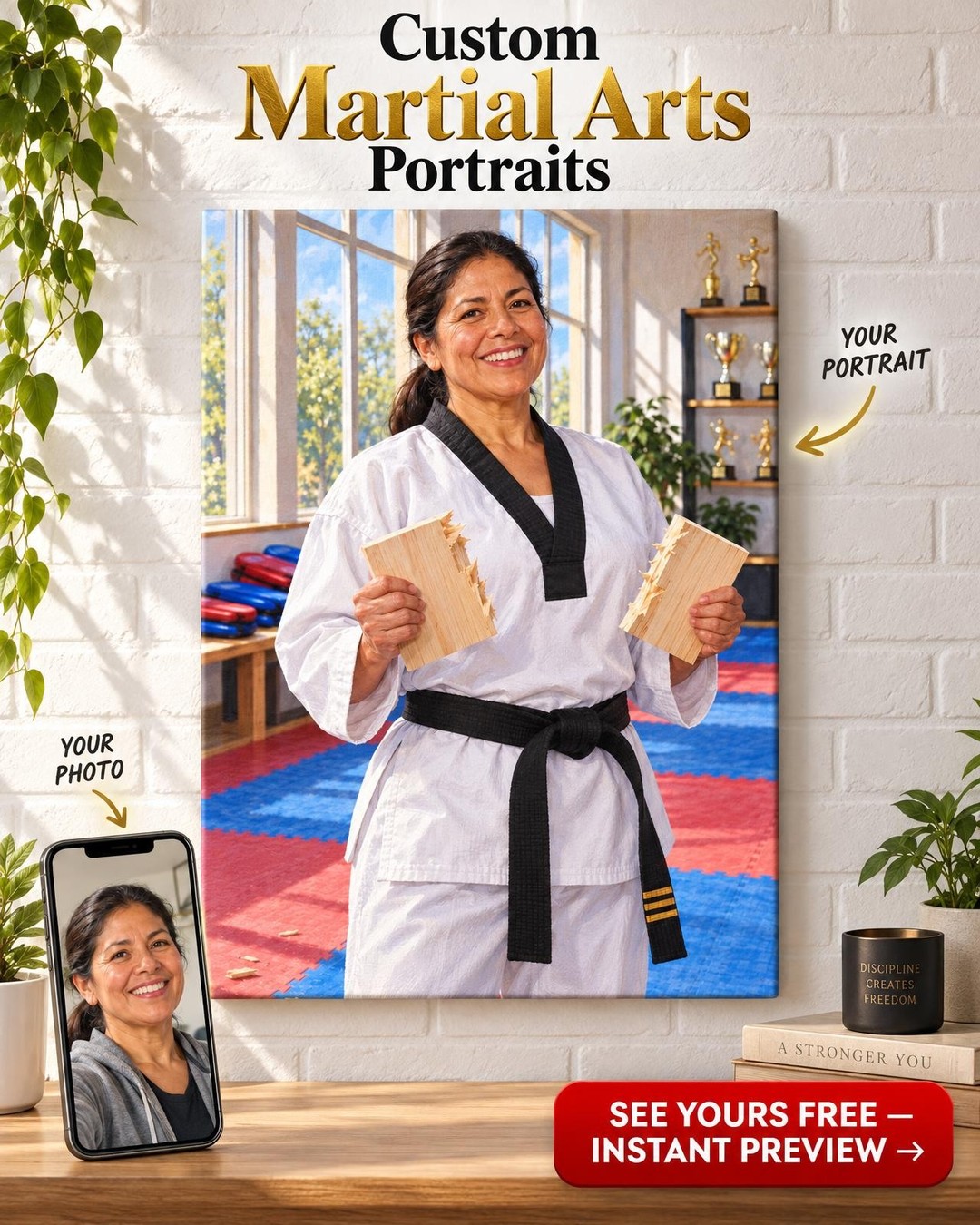 Breaking Board Martial Arts Custom Portrait from Photo | Personalized Canvas Gift