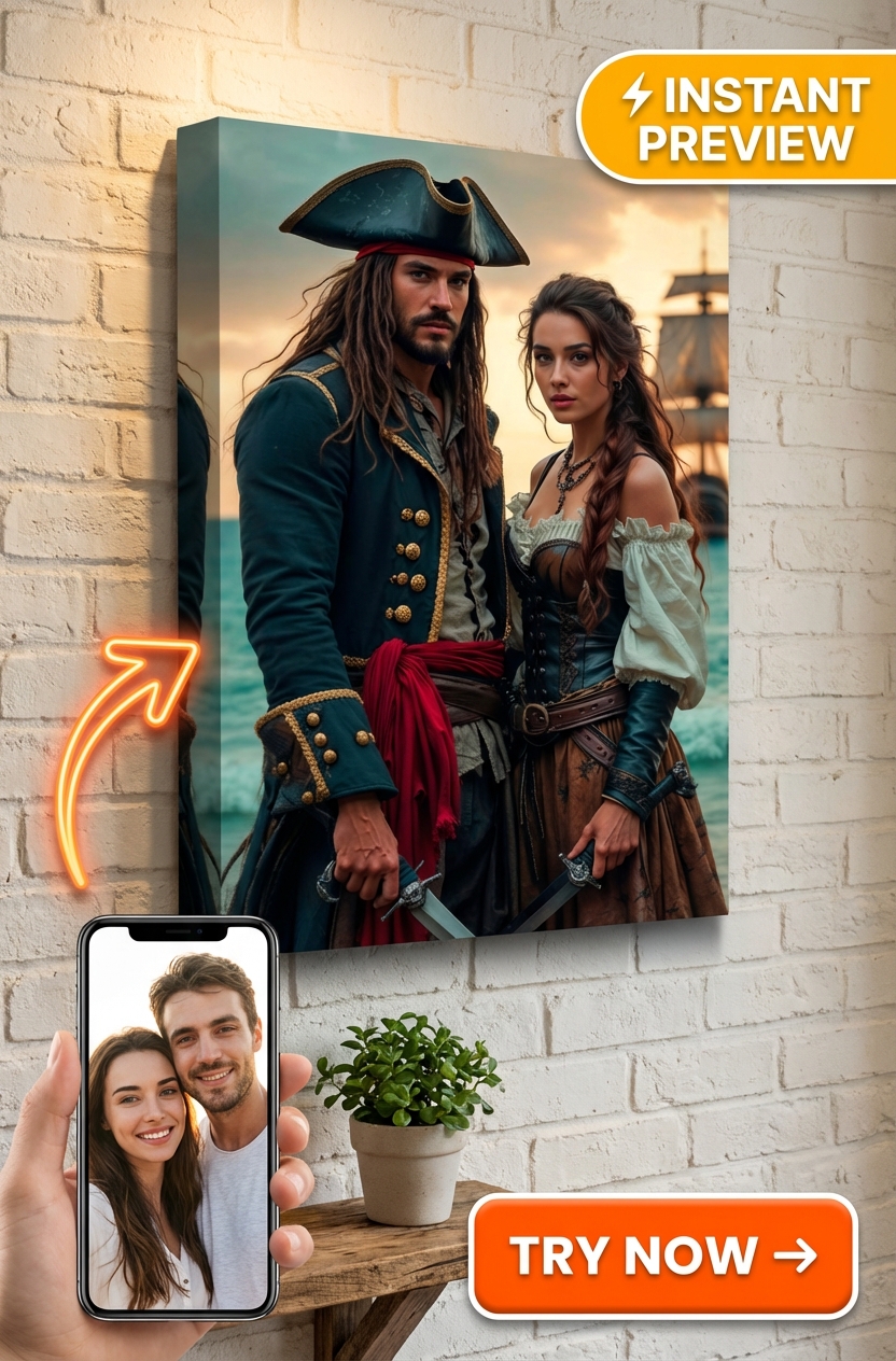 Retrato Personalizado Tema Pirata desde Foto | Regalo para Parejas
