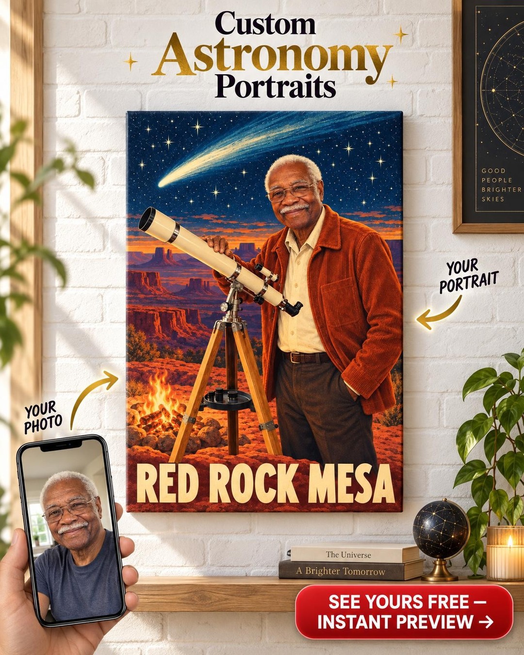 Stargazing Portrait Gift | Comet Over Mesa