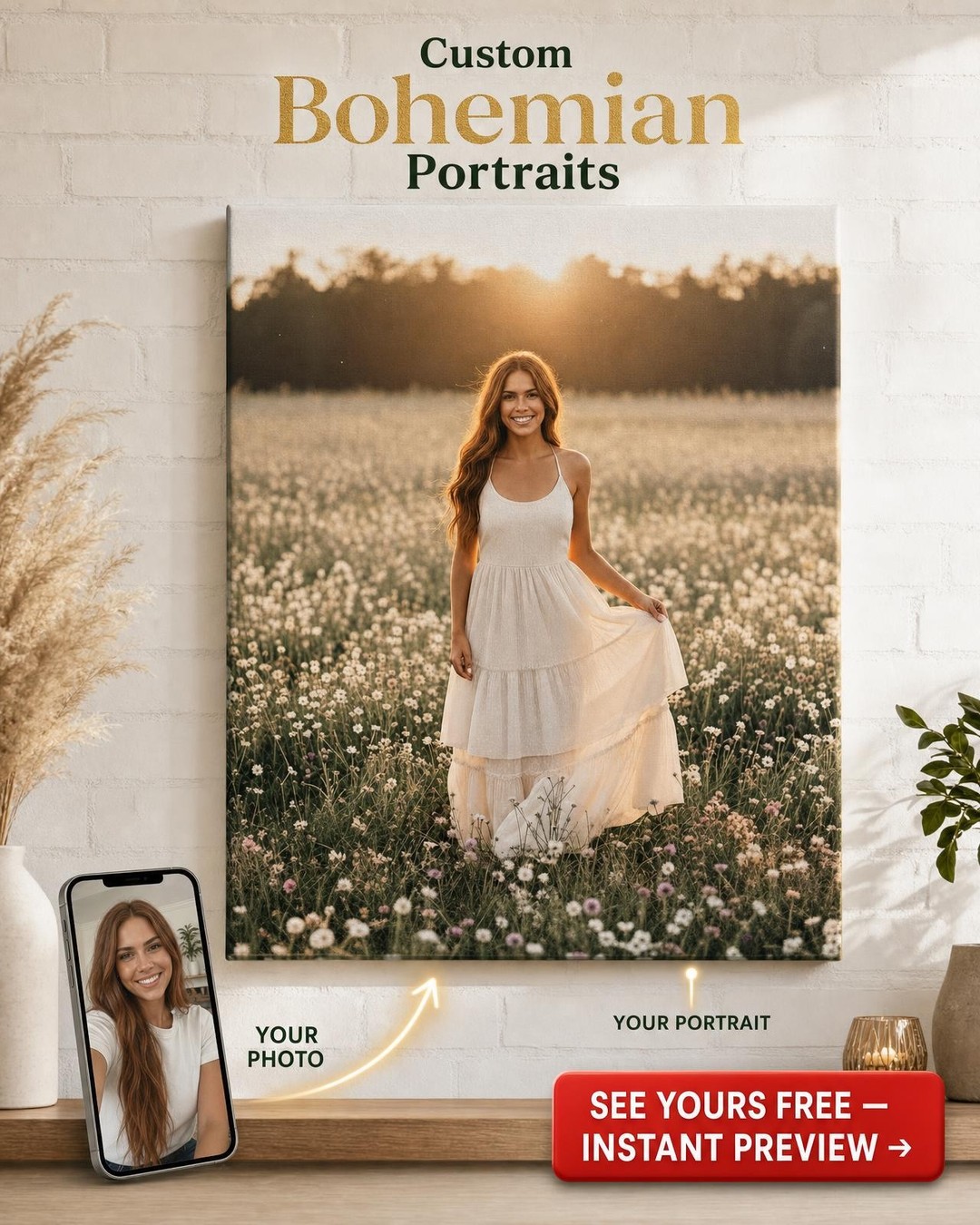 Premium Portrait Custom Canvas from Photo | Personalized Gift