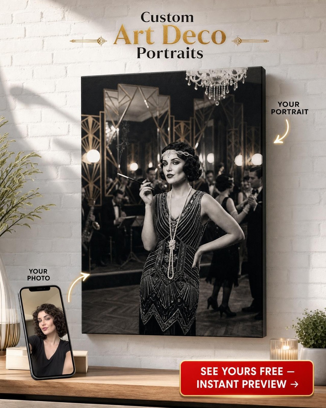 Vintage Flapper Canvas Custom Portrait