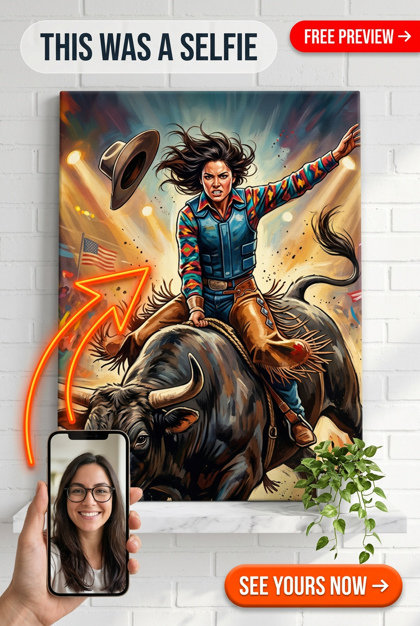 Bull Rider Legend Cowgirl Portrait | Personalized Cowgirl Gift