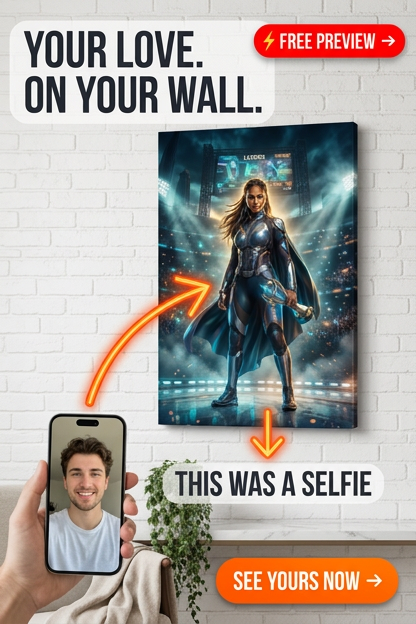 Custom Superhero Man Portrait — Heroic Cape & Sword Canvas