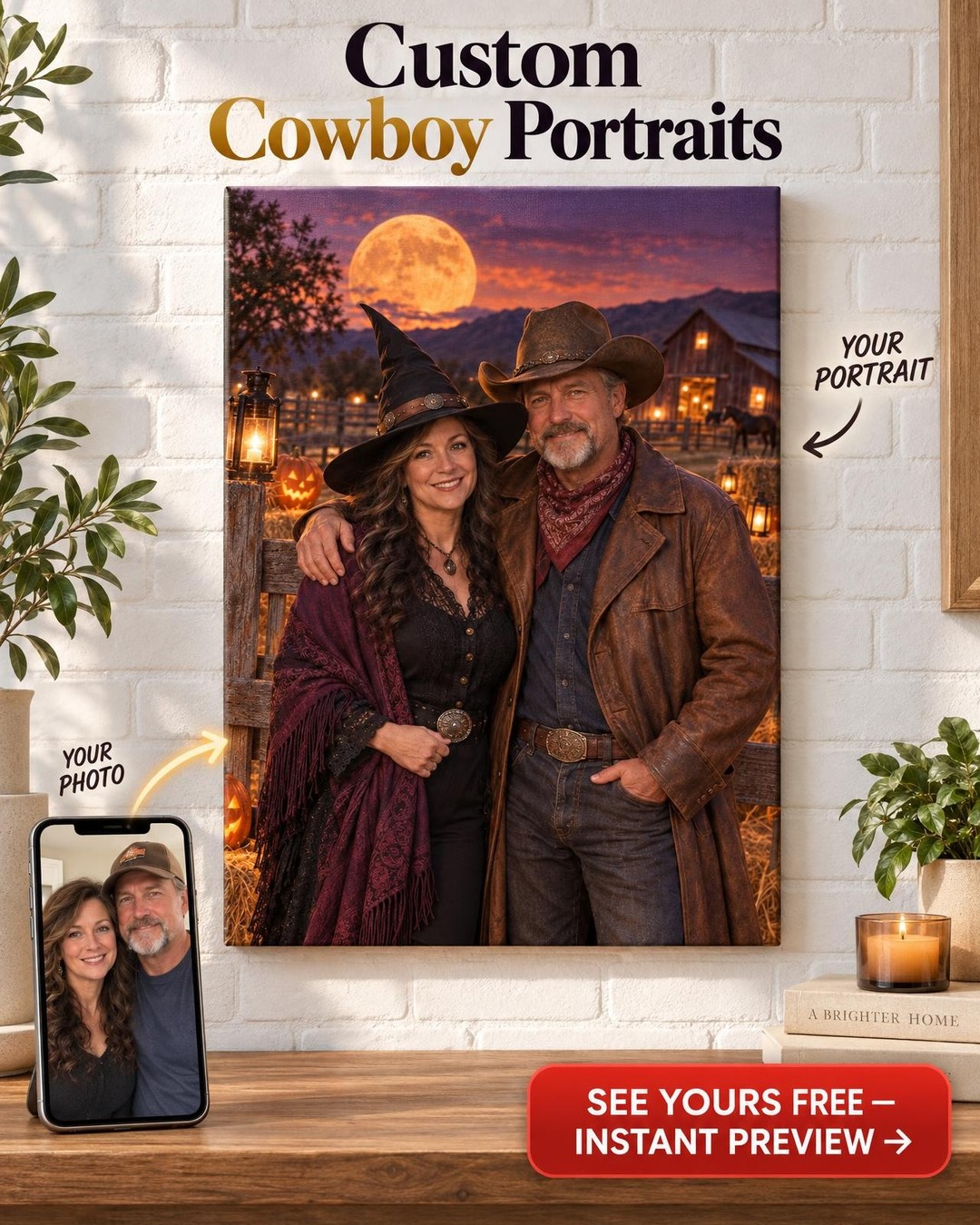 Wild West Halloween Couple Custom Portrait from Photo | Personalized for Couples Gift
