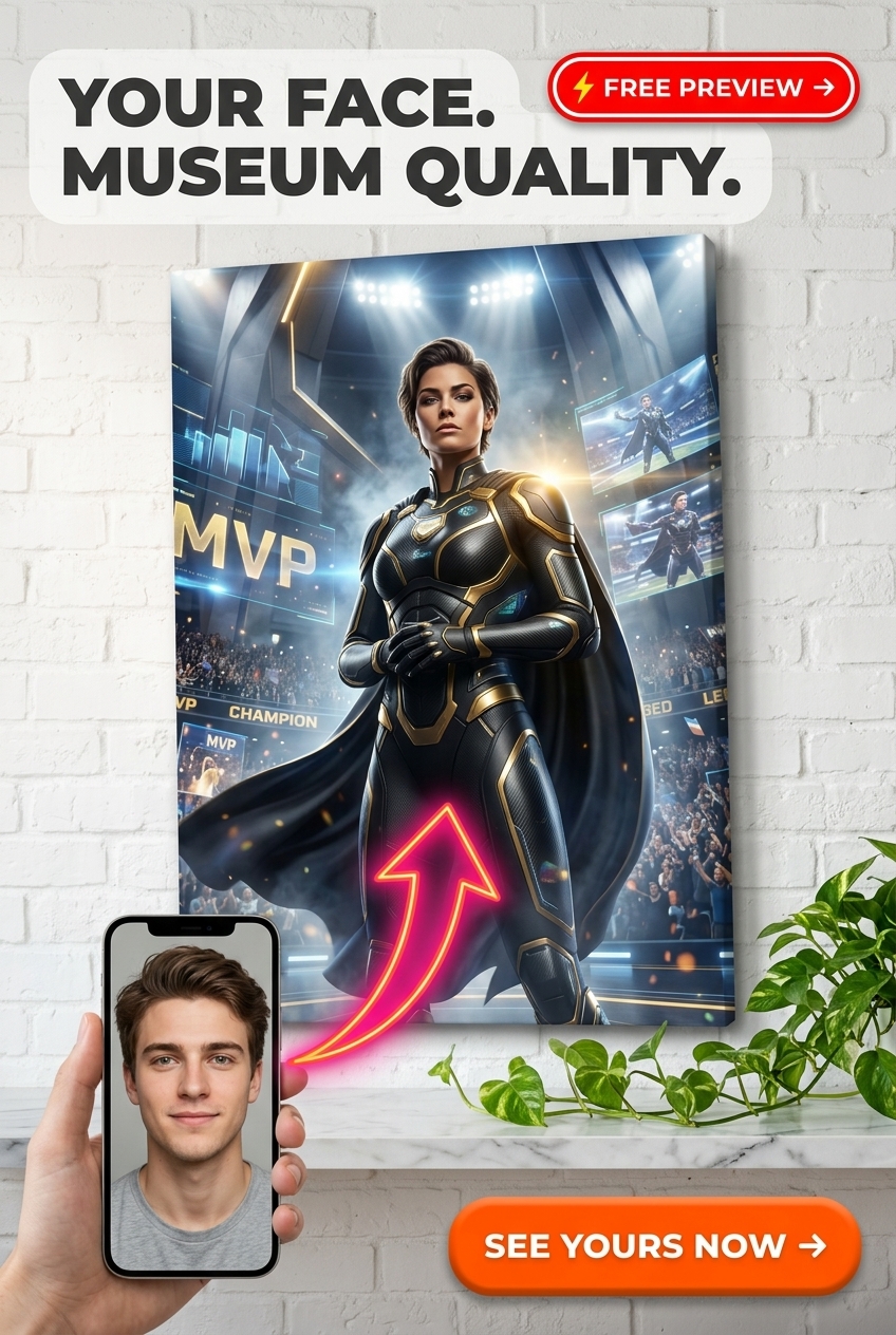 Custom Superhero Man Portrait — Heroic Canvas for Women