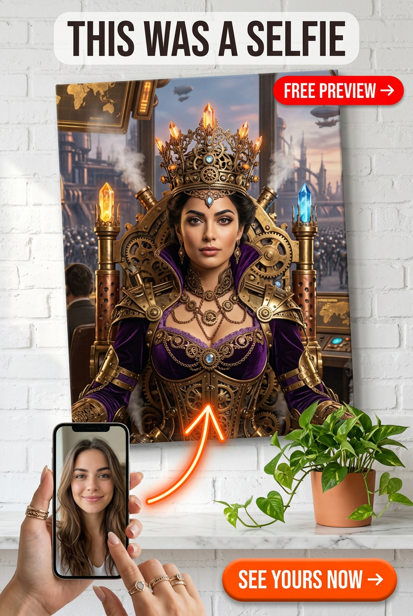 Custom Steampunk Woman Portrait — Regal AI Art from Photo