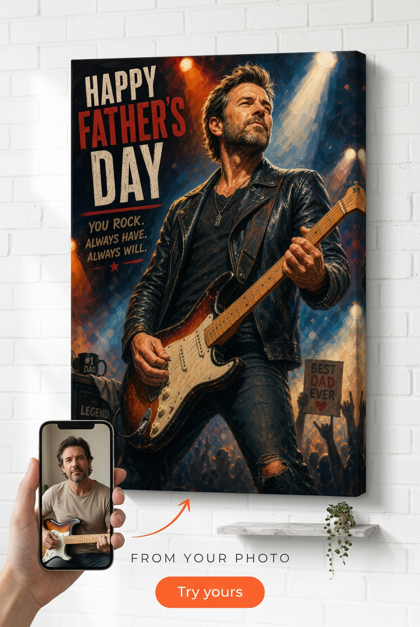 Custom Musician Portrait — Festive Rockstar Canvas from Photo