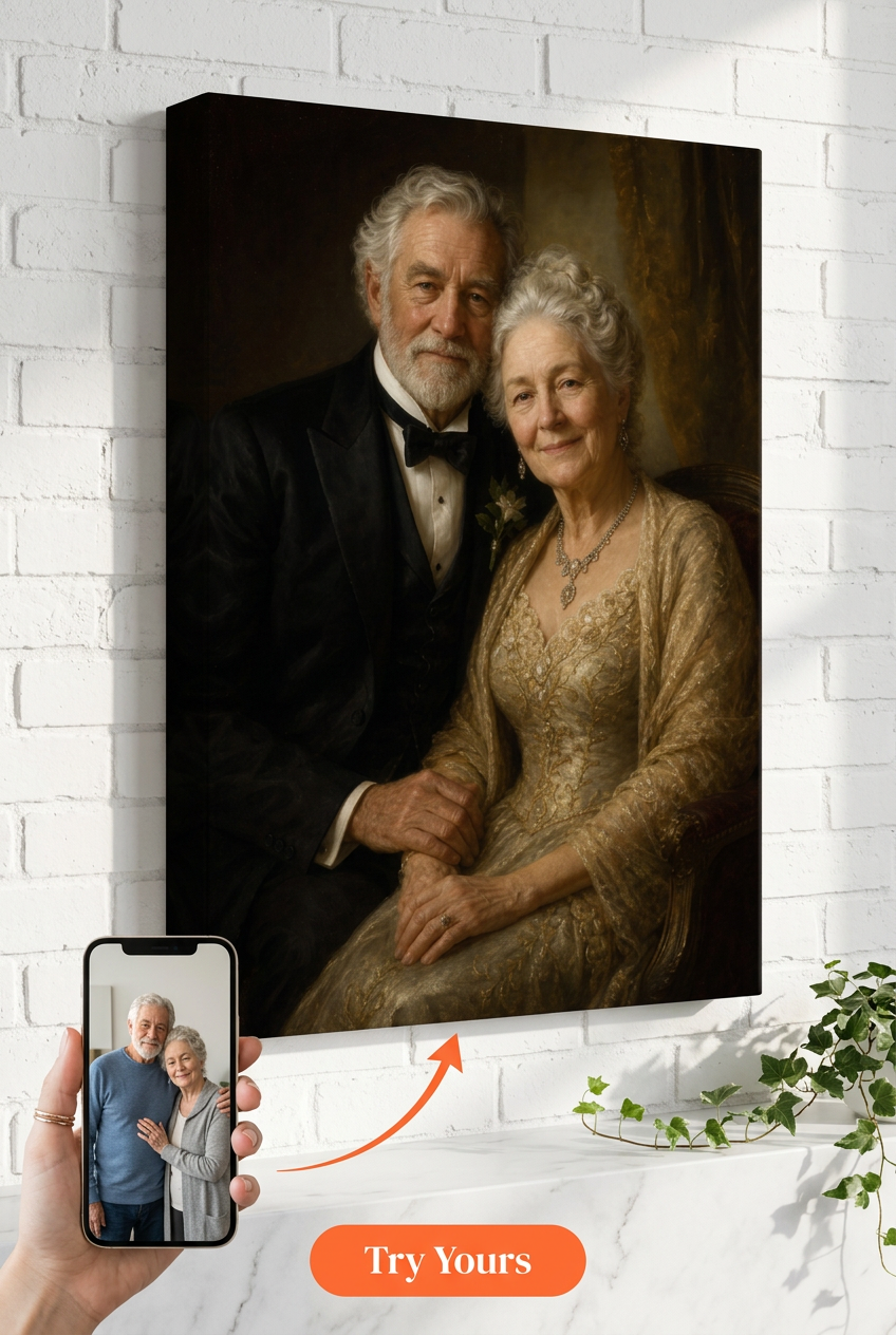 Custom Anniversary Couple Portrait — Romantic Canvas from Photo