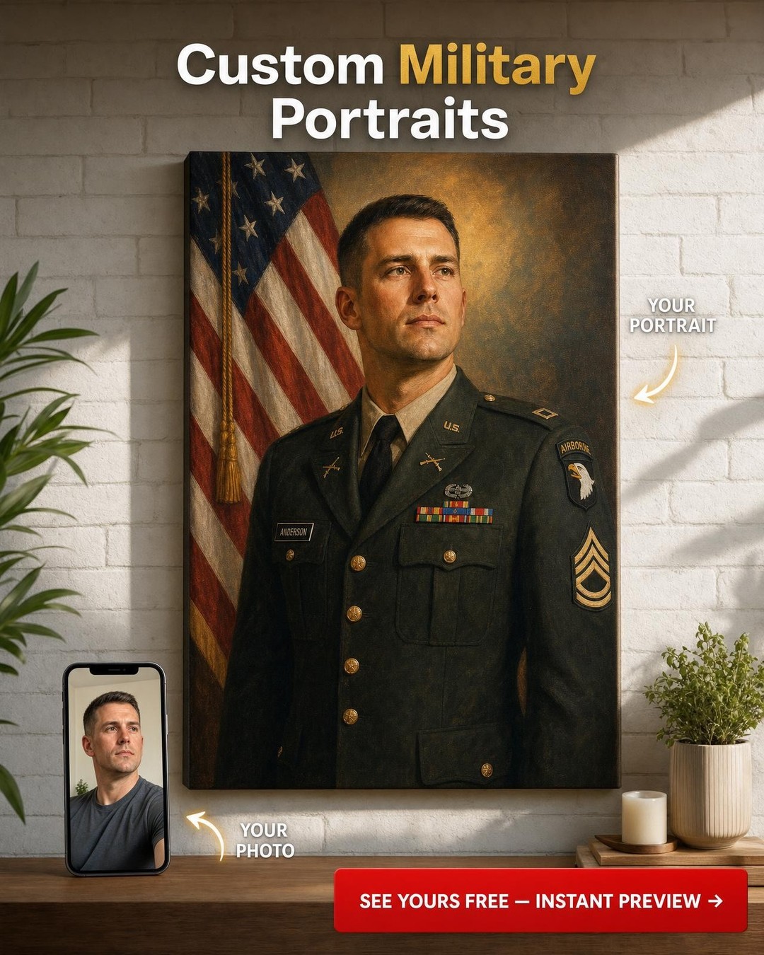 Heroic Military Portrait Art - Custom Canvas