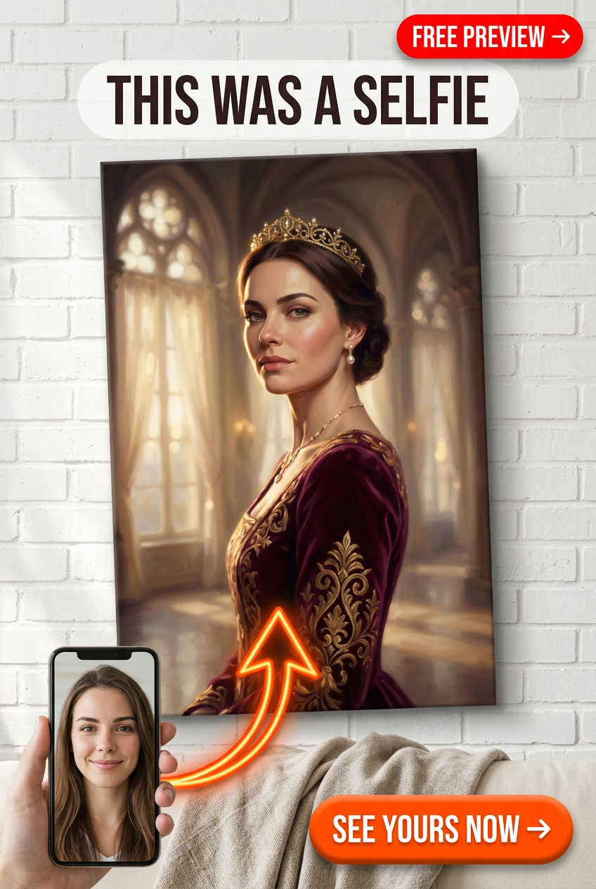 Custom Royal Woman Portrait — Regal Crown & Jewelry Canvas