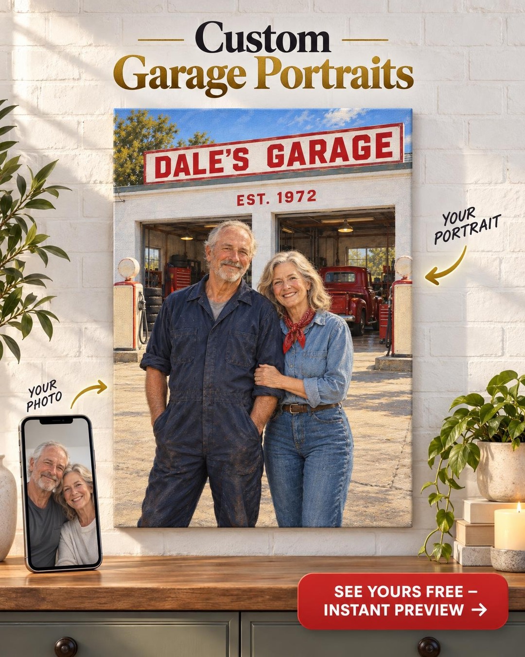 The Service Station Custom Portrait from Photo | Personalized Family Business Gift