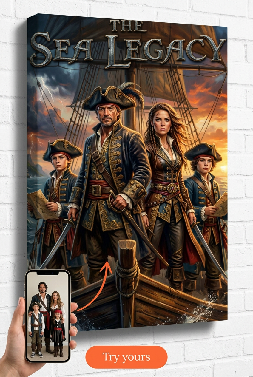 Custom Pirate Family Portrait — Heroic Adventure Canvas