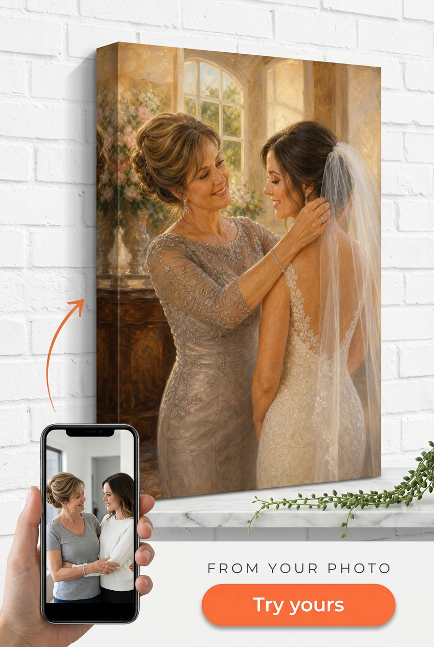 Mother of the Bride Gift — Elegant Mother-Daughter Moment Canvas from Photo