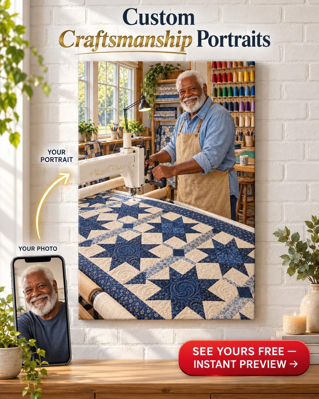 Long-Arm Quilter Custom Portrait from Photo | Personalized Quilting Portrait Gift