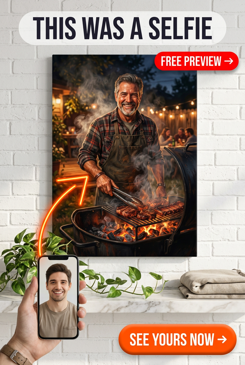 Custom Chef Man Portrait — Festive BBQ Grill Canvas