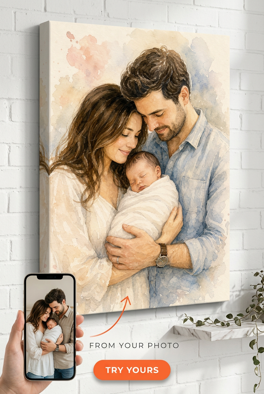 Custom New Baby Family Portrait — Serene Canvas from Photo