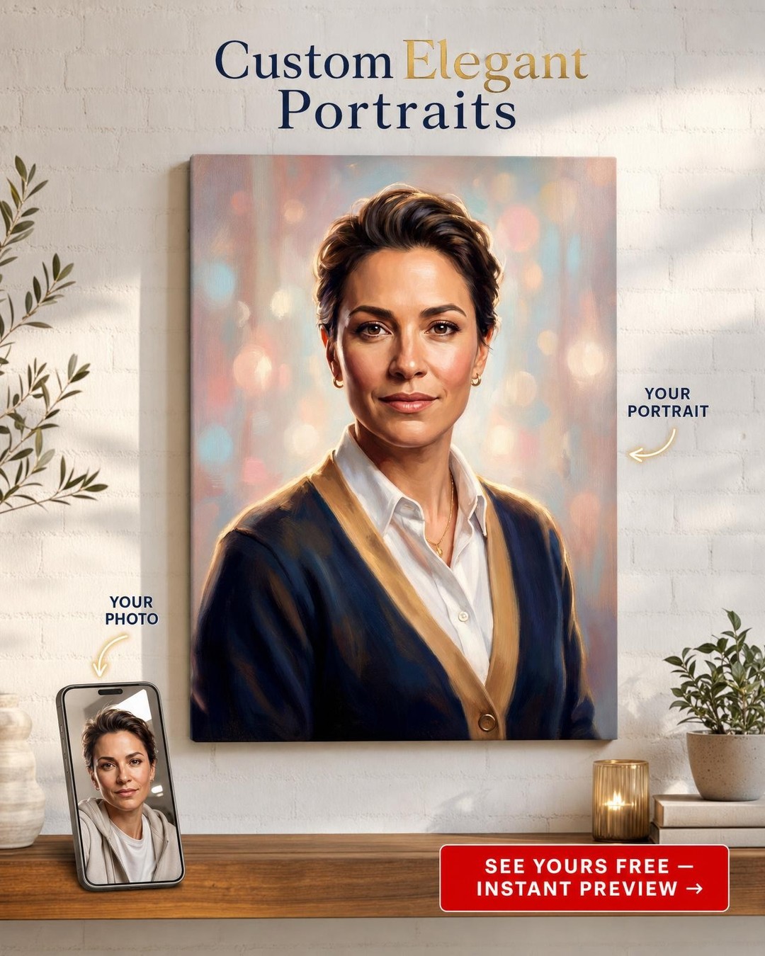 Custom Impressionist Woman Portrait — Serene Canvas from Photo