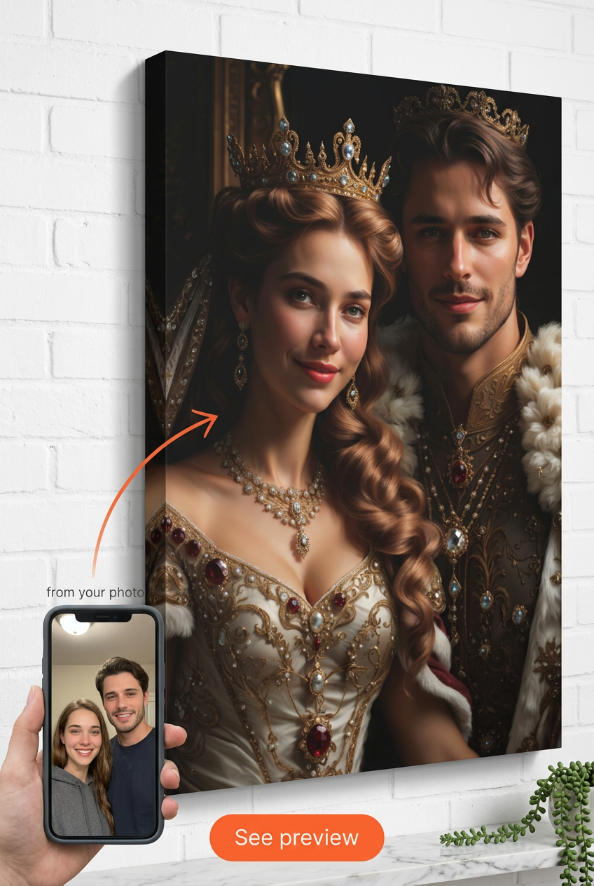 Royal Couple Portrait | Custom King & Queen Artwork from Your Photos