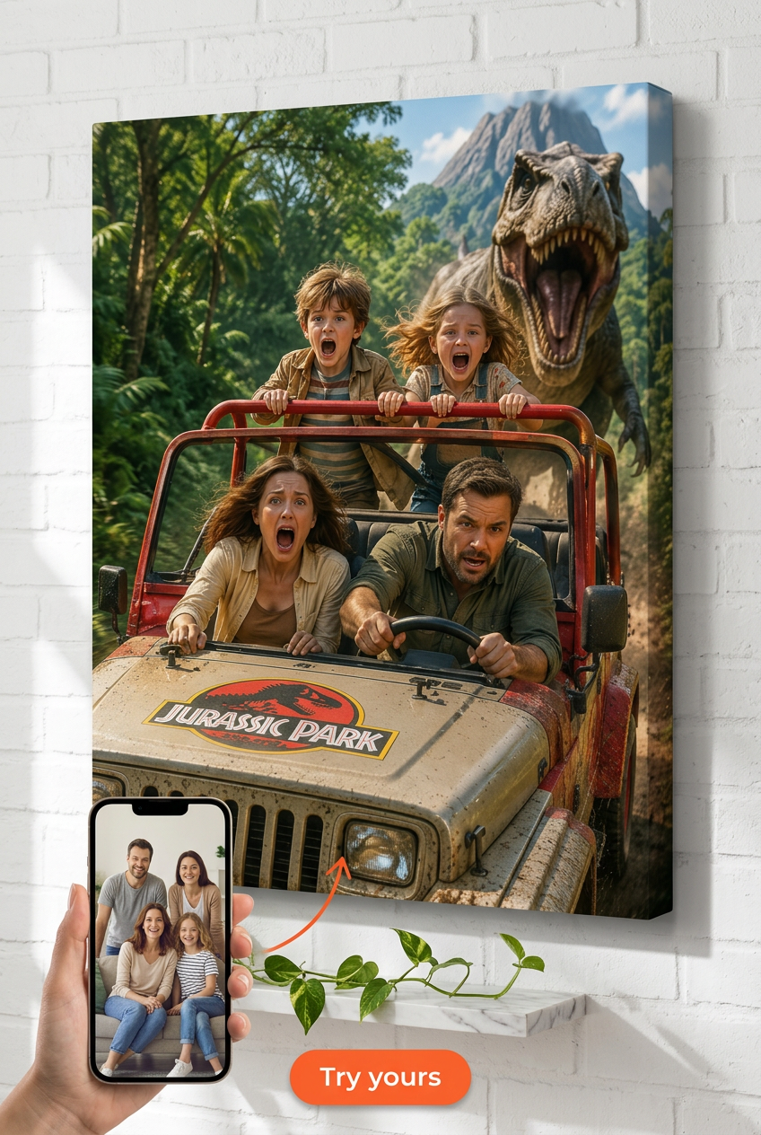 Dinosaur Jungle Adventure Custom Portrait from Photo | Personalized Undefined Gift