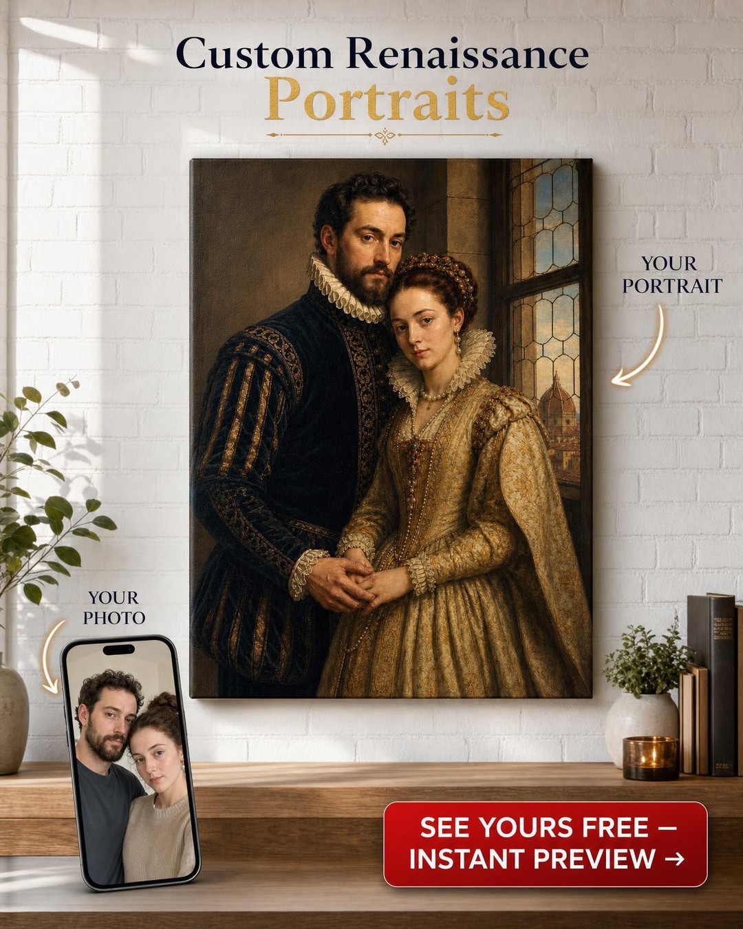 Renaissance Noble Couple Custom Portrait from Photo | Personalized for Couples Gift