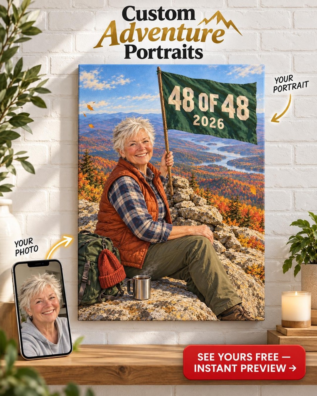 Summit Portrait Custom Canvas from Photo | Personalized Summit Portrait Gift