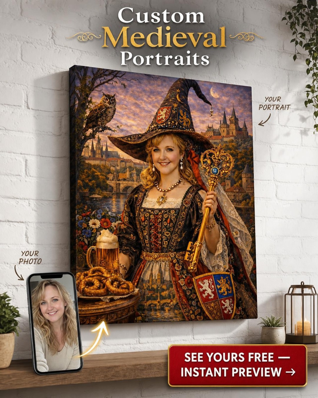 Whimsical Bavarian Wizard Custom Portrait from Photo | Personalized Gift