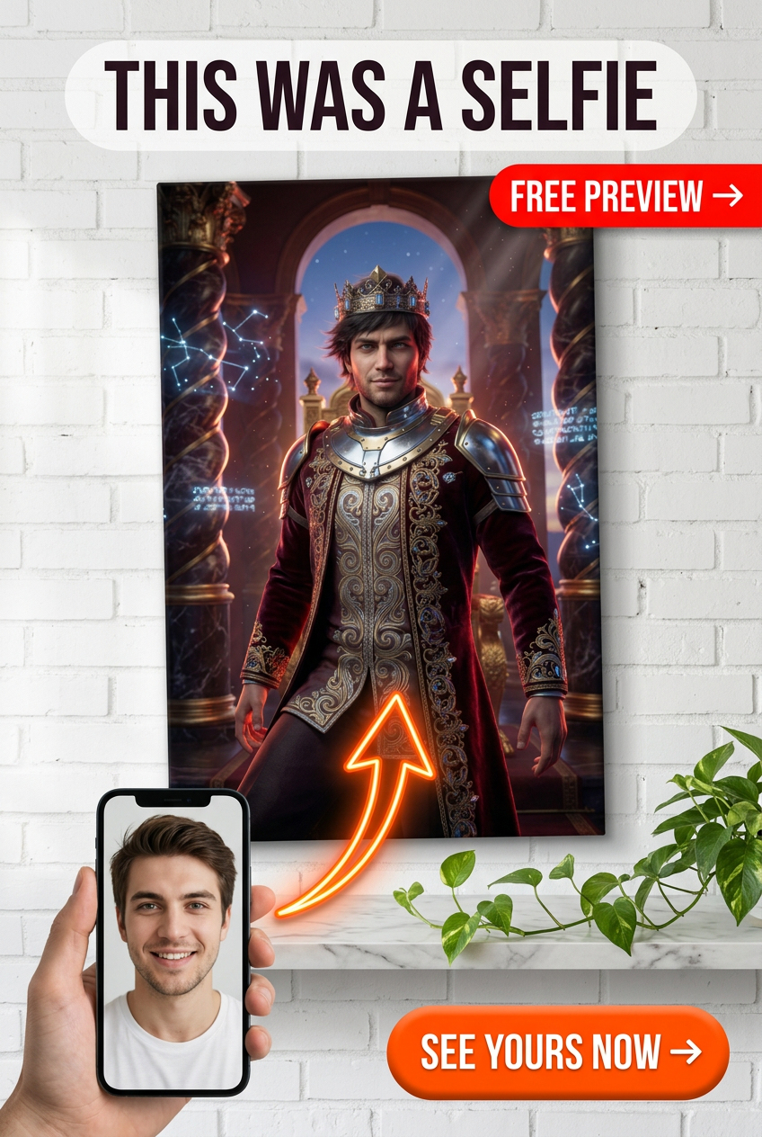 Custom Royal Man Portrait — Regal Crown & Throne Canvas