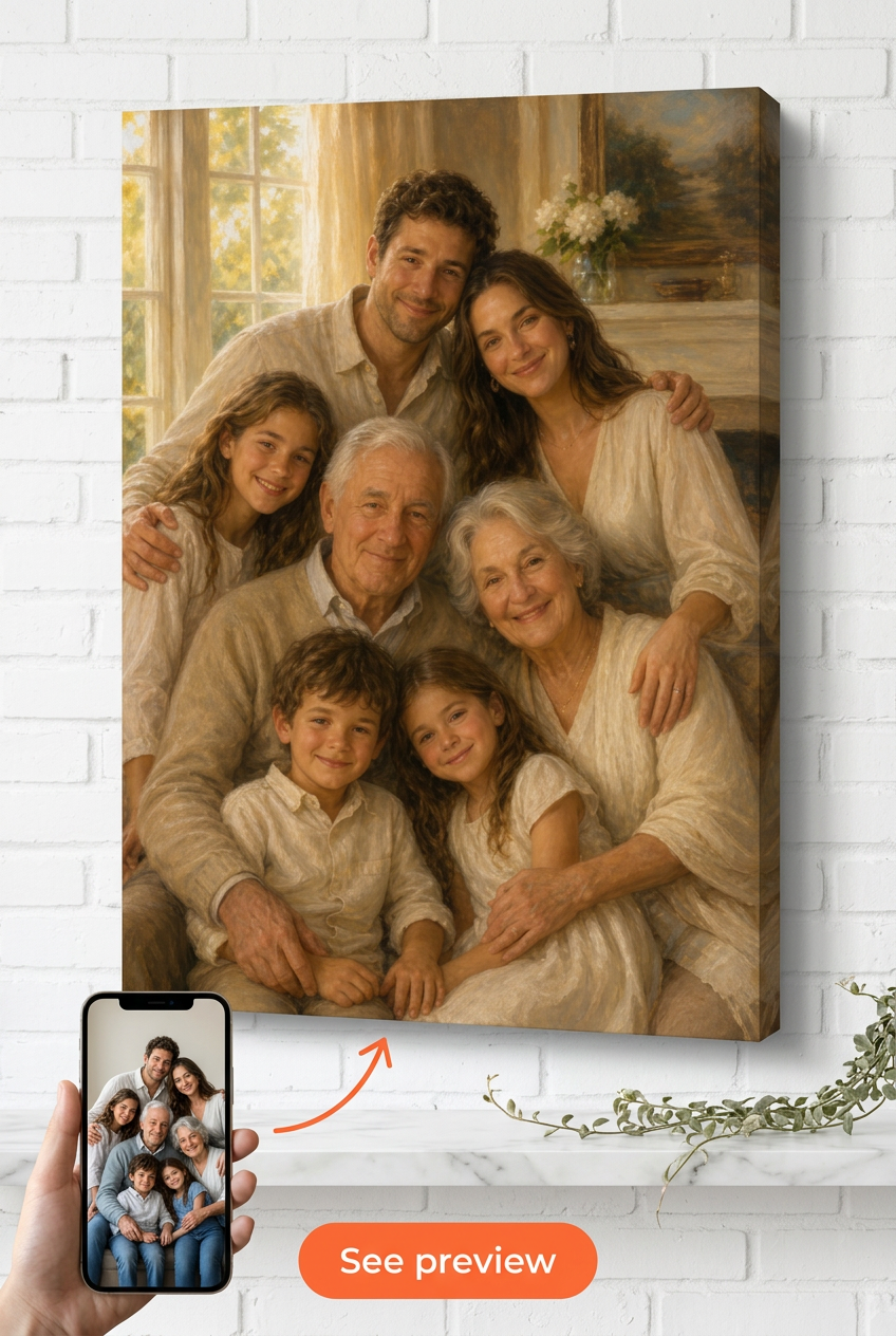 Family Portrait with Deceased Loved One — Warm Embrace Canvas