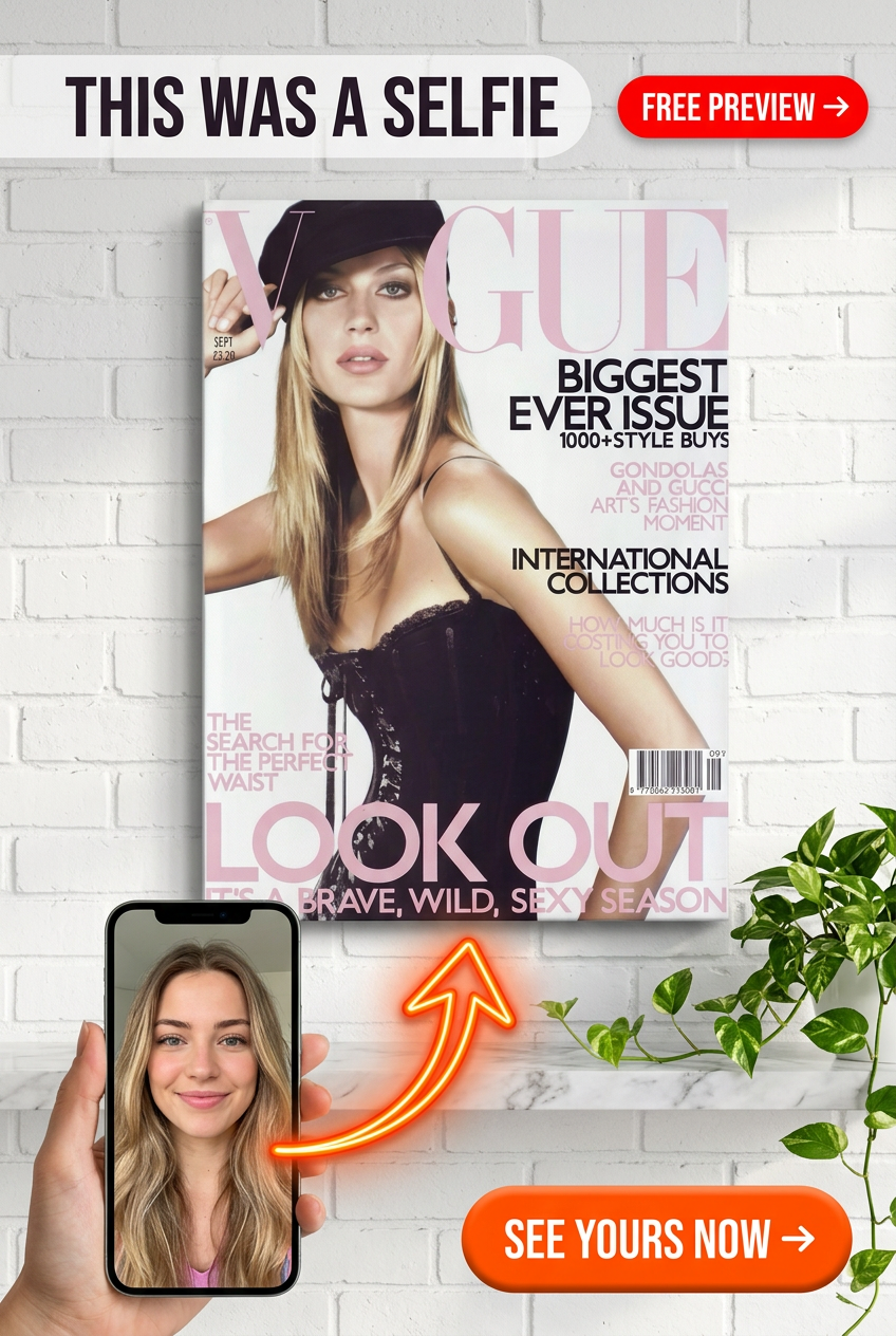 Custom Pop Art Woman Portrait — Whimsical Magazine Cover Canvas