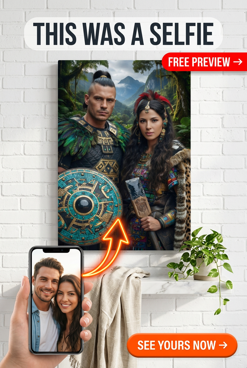 Portrait personnalisé de couple inspiré des Aztèques à partir d'une photo | Cadeau personnalisé pour couples