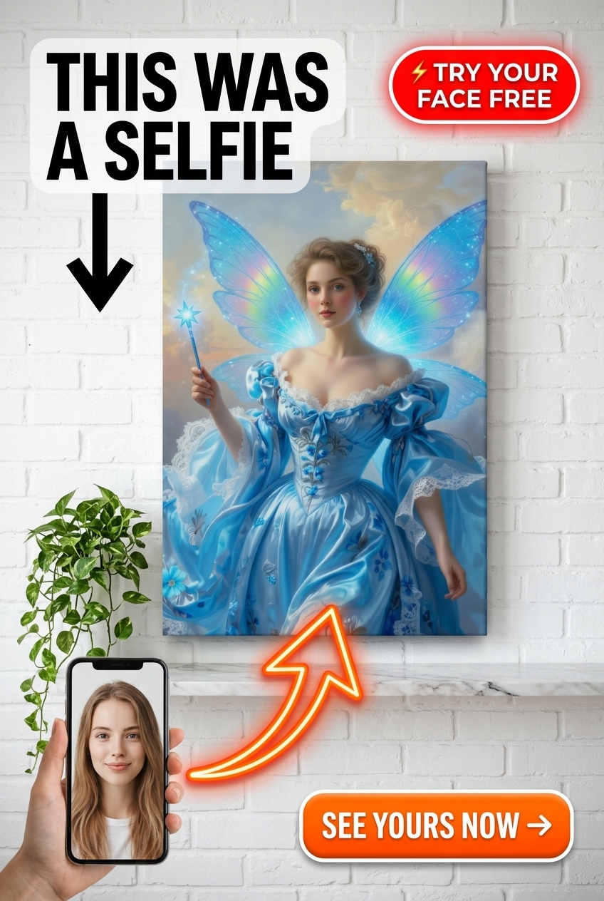 Custom Fantasy Woman Portrait — Whimsical Fairy Wings Canvas from Photo
