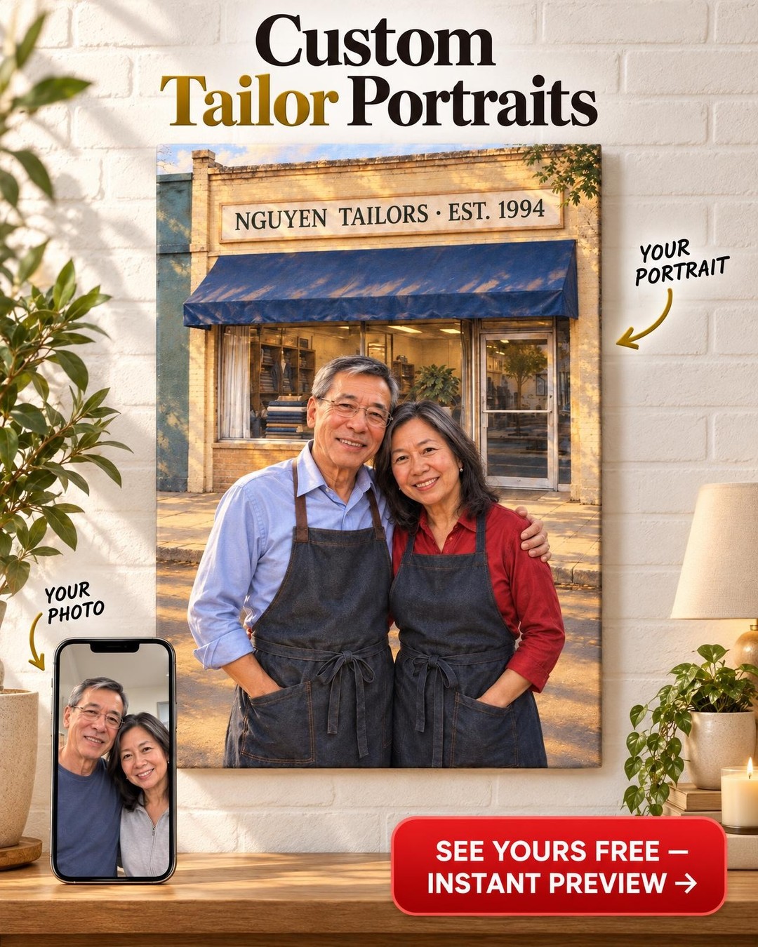 Vintage Family Business Portrait Custom Canvas | Personalized Gift