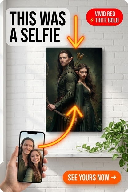 Custom Fantasy Couple Portrait — Heroic Throne Canvas from Photo