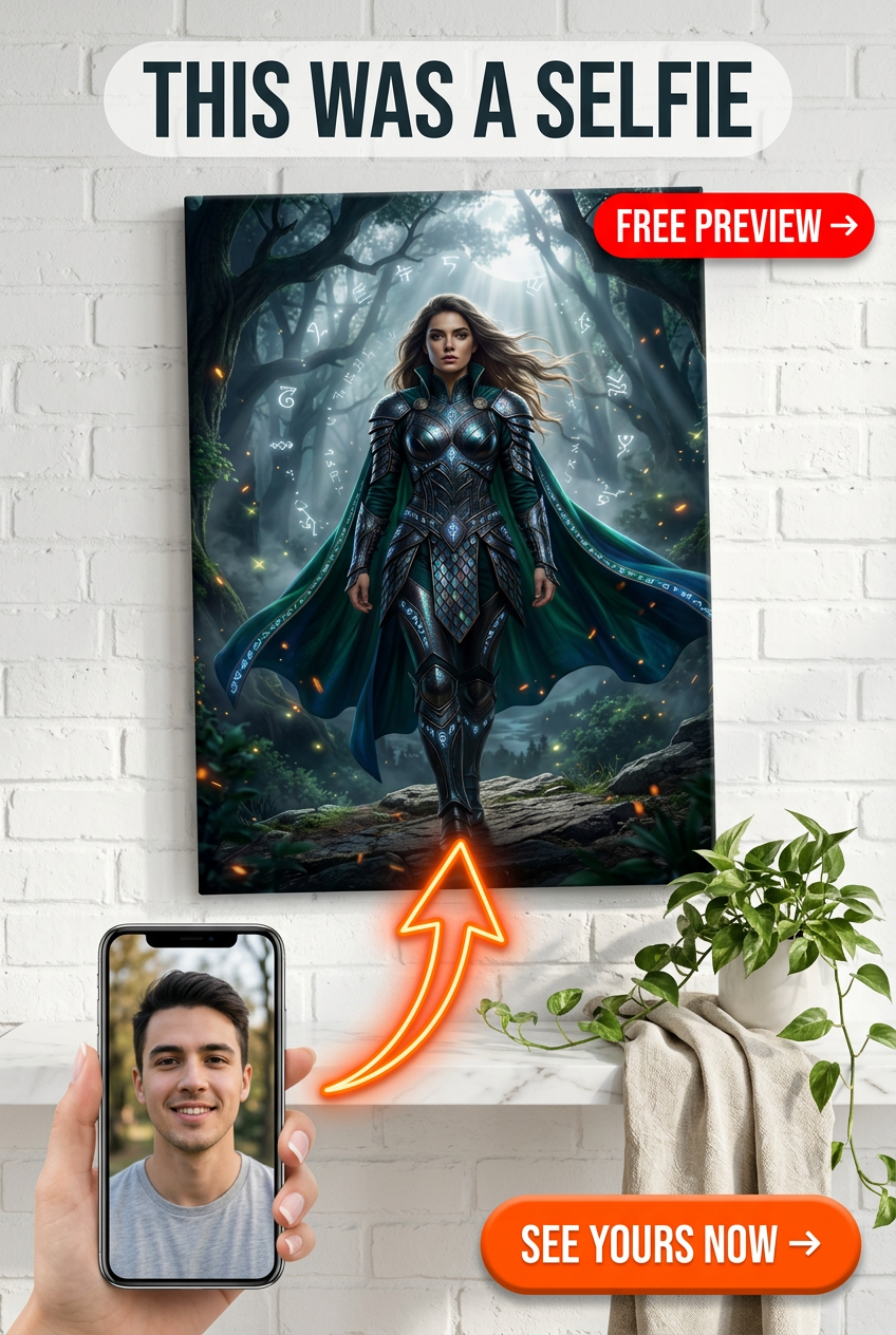 Custom Fantasy Man Portrait — Heroic Armor & Magic Canvas