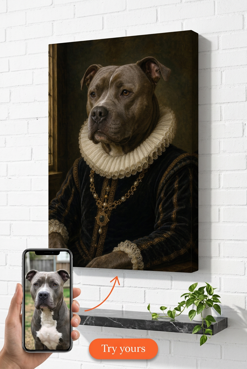 American Pitbull Renaissance Portrait Custom Portrait from Photo | Personalized Gift