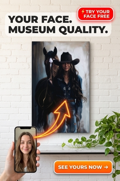 Custom Cowboy Woman Portrait — Serene Cowgirl Canvas from Photo