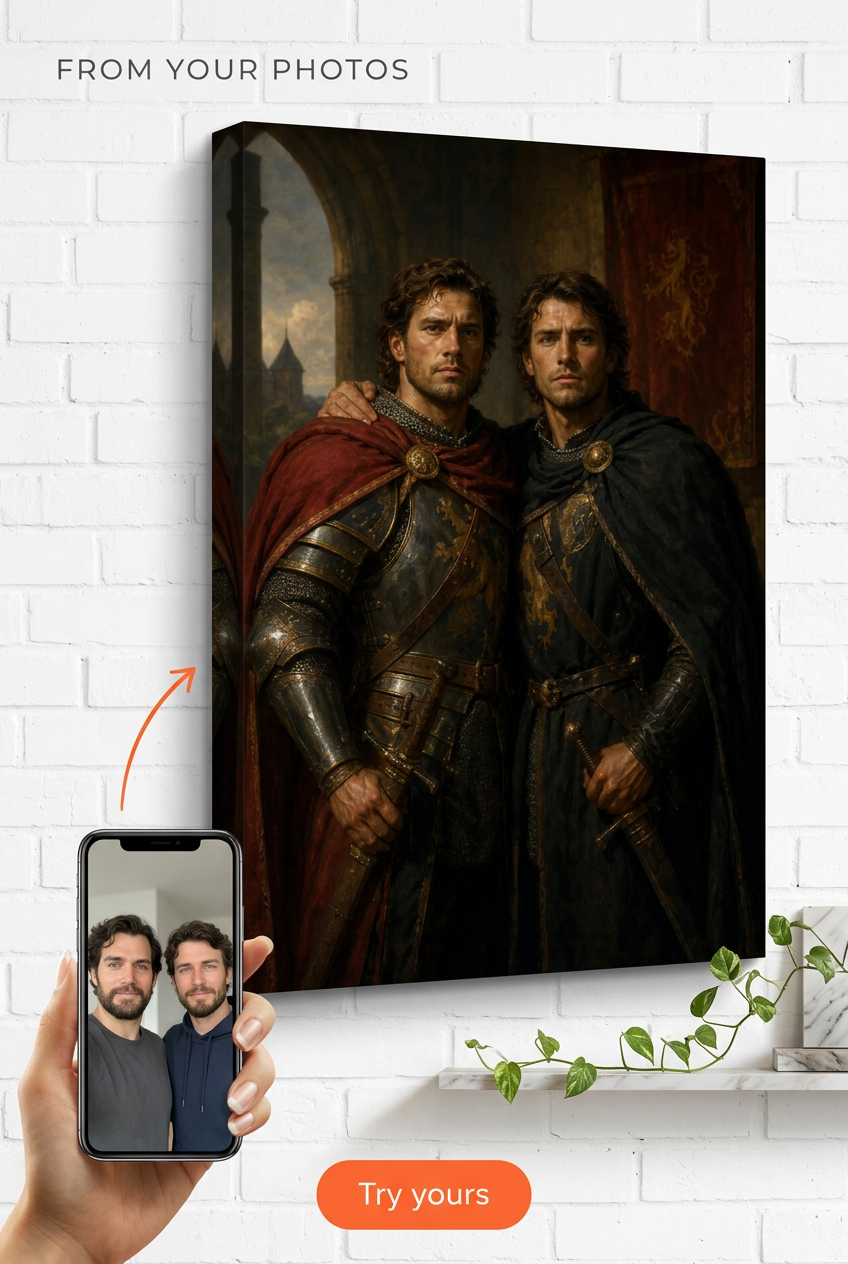 Custom Knight Couple Portrait — Heroic Armor Canvas from Photo